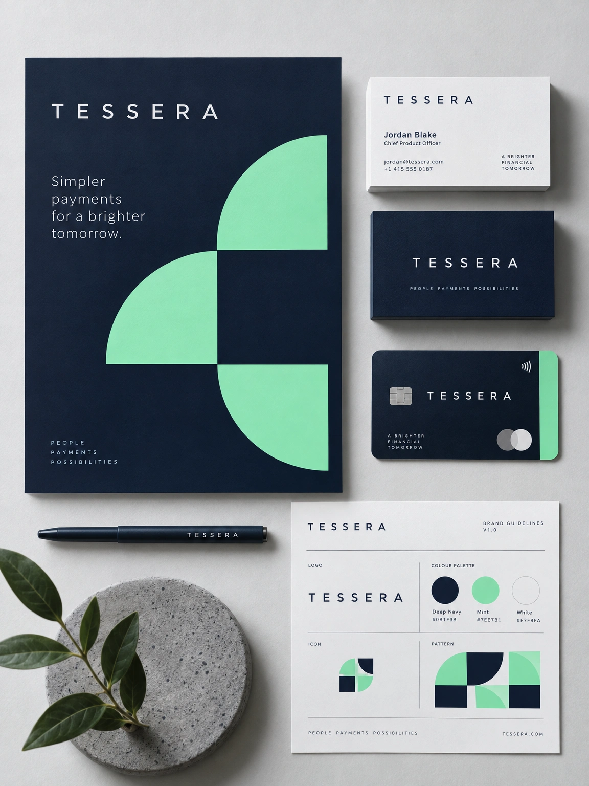 Tessera identity in navy and mint