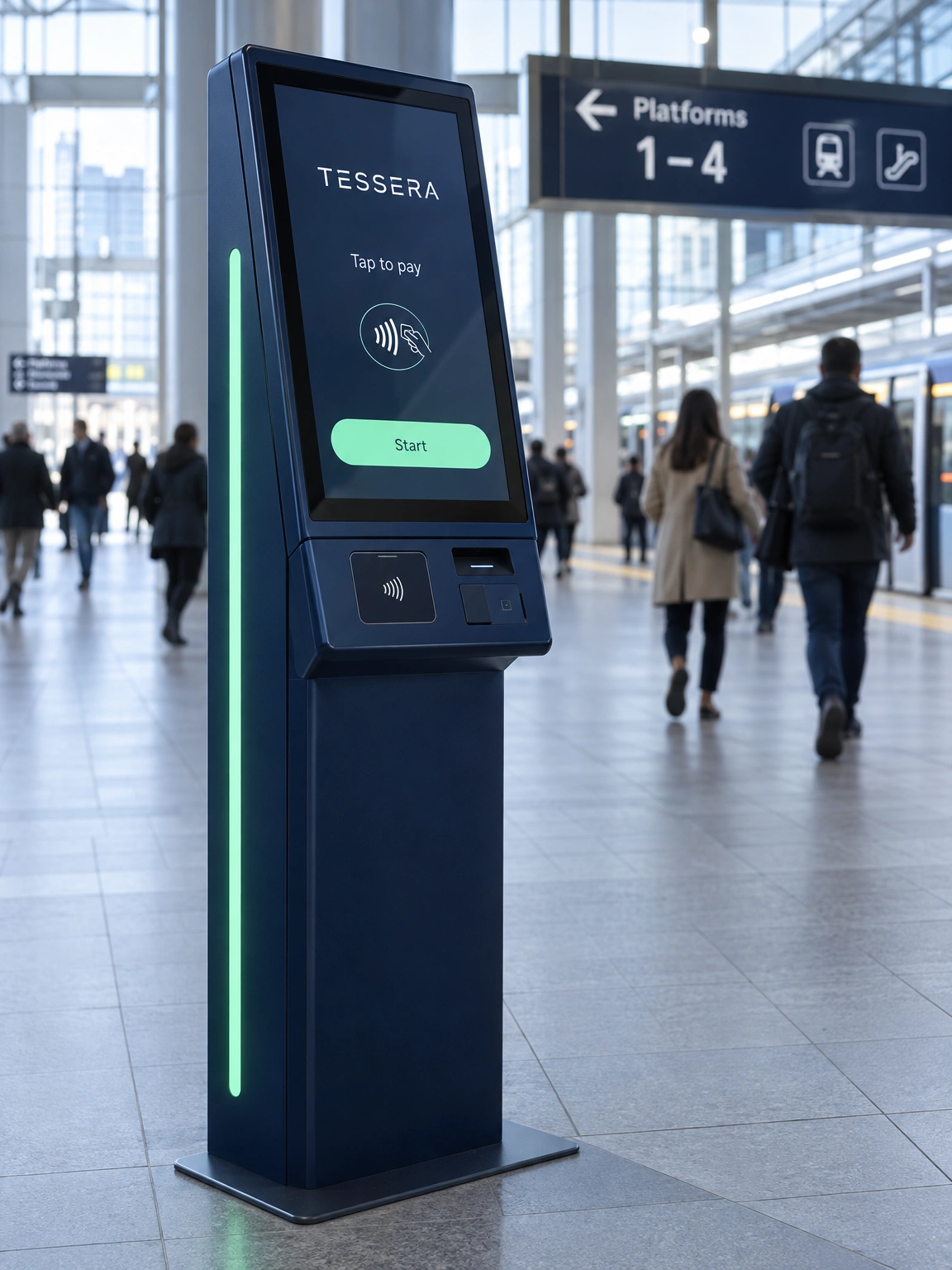 Tessera payment kiosk in a transit hall